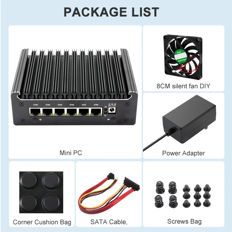 Intel Pentium Gold 8505 Soft Router 6 Lans i226-V 2.5G Fanless Mini PC COM HD DP USB Type-C DDR5 SATA pfSense Firewall Appliance Computador OPNsense Proxmox