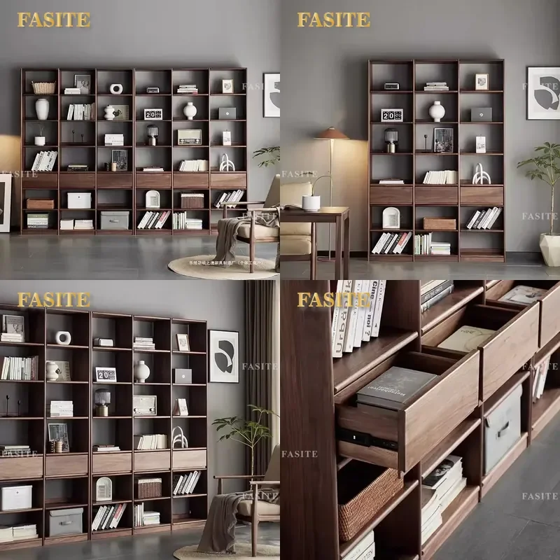 For Solid Wood Black Walnut Oak Bookcase Simple Japanese Style Multi Layer Shelf Wood Wax Oil Eco Friendly Home Storage