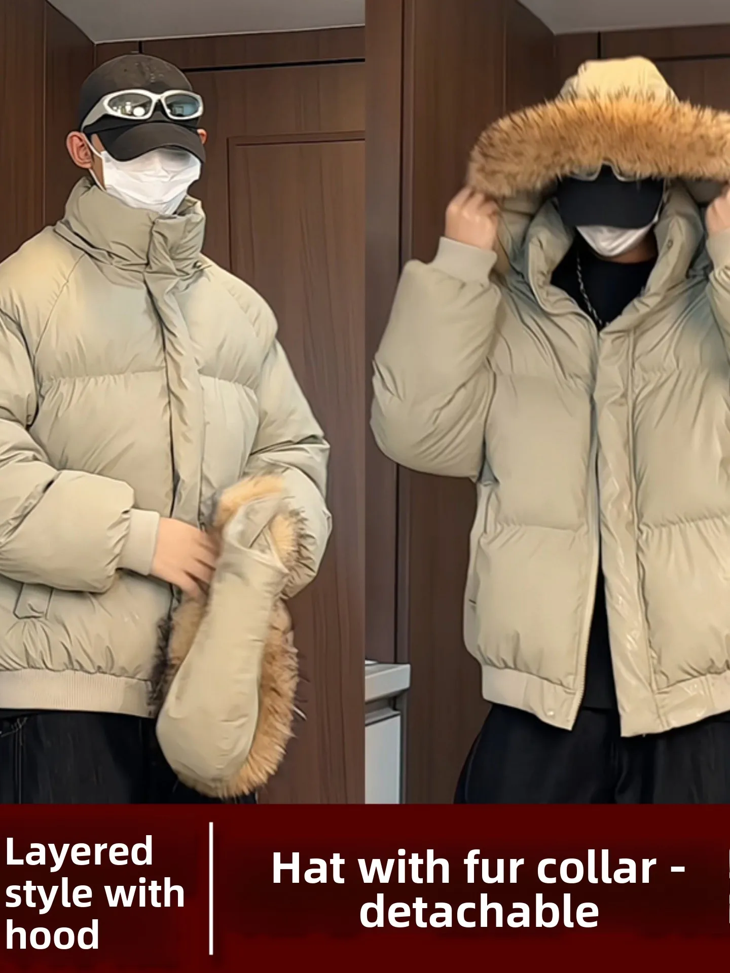 

Мужское хлопковое пальто из искусственной кожи с большим меховым воротником, теплое зимнее модное хлопковое пальто в стиле ретро...