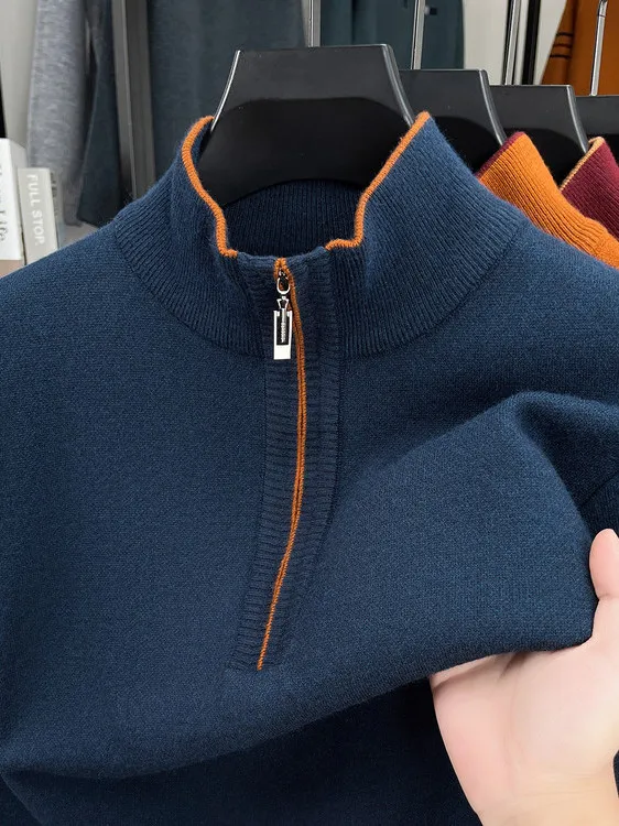 

2024 New Men's Woolen Knitwear Thiened Zipper f High Collar Sweater Autumn Winter Middle-aged Dad Clothes Straight Cut