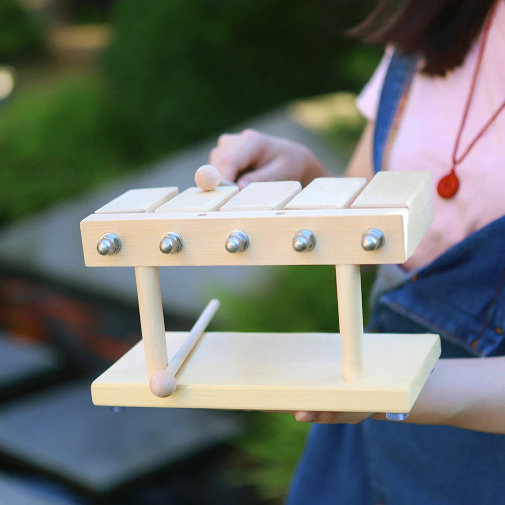 Xilofono a 5 toni Orff Strumenti musicali Muyu in legno Clapper con bacchette Giocattoli educativi per bambini Regali Strumento a percussione