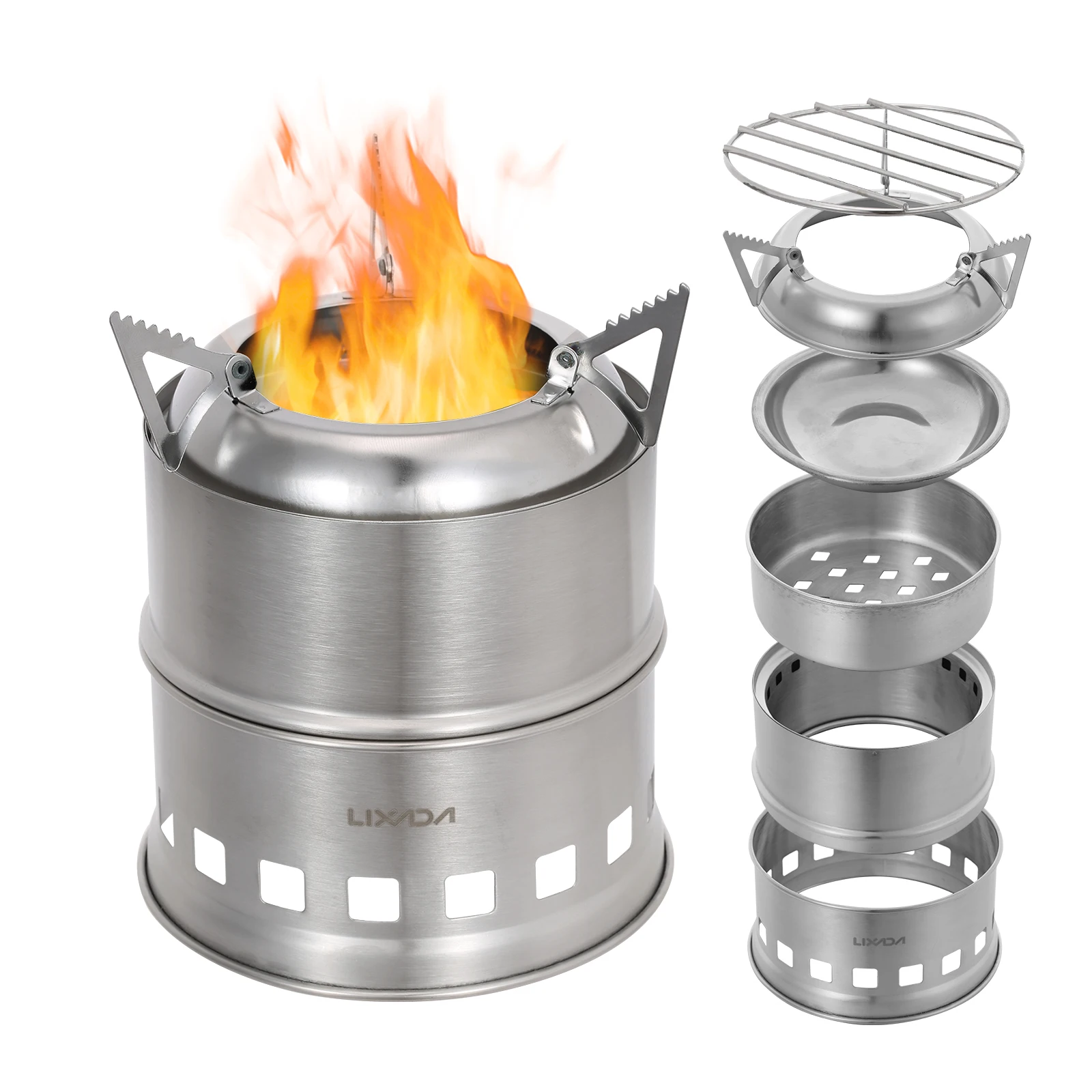 Lixada Portable Wood Stove Burner Stainless Steel Lightweight Alcohol Stove Outdoor Cookware for Picnic Camping BBQ Cooking