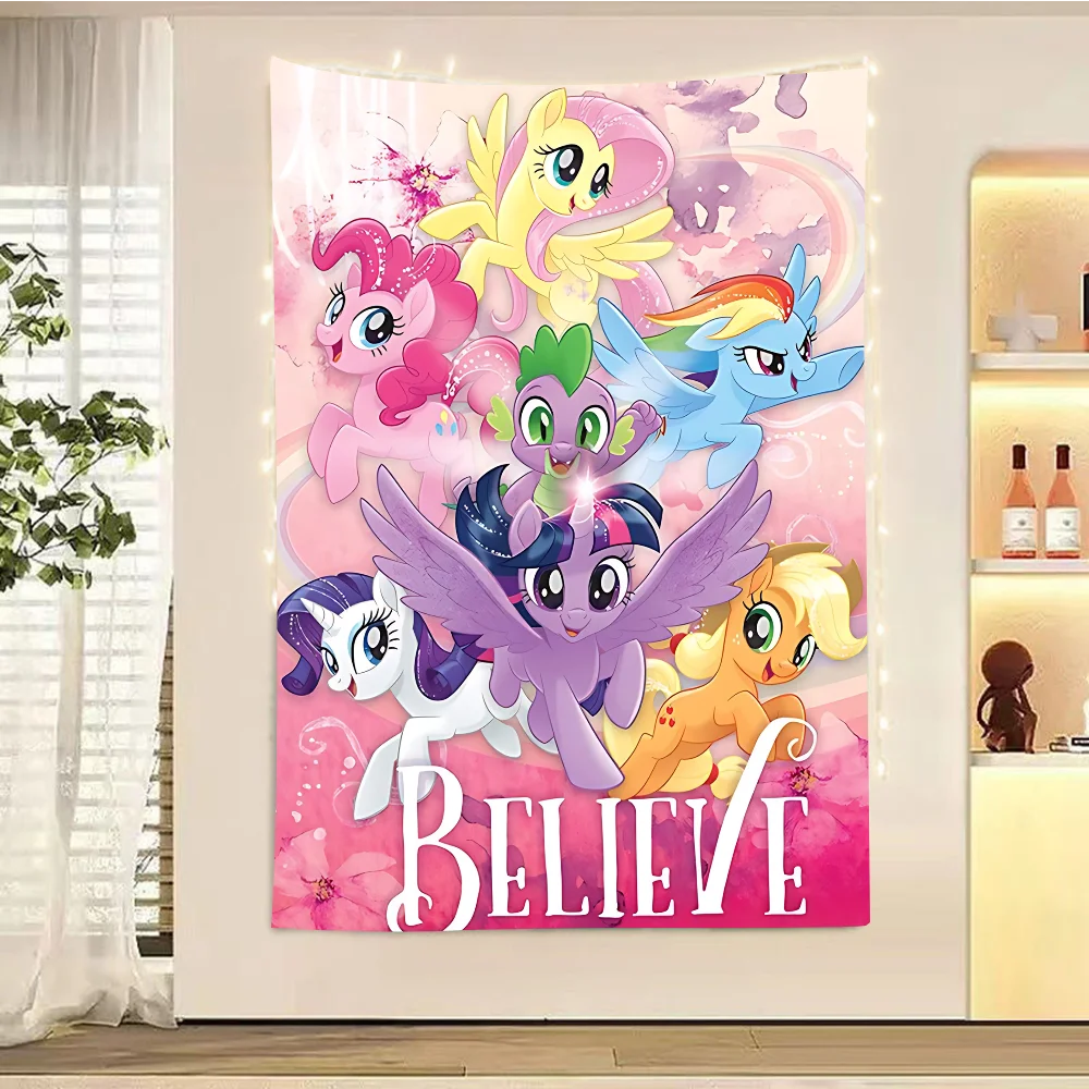 

Cute M-My Cartoon P-Pony L-Little Movie Sticky Photography Backdrop For Girls Baby Shower Birthday Party Decor Fairy Table