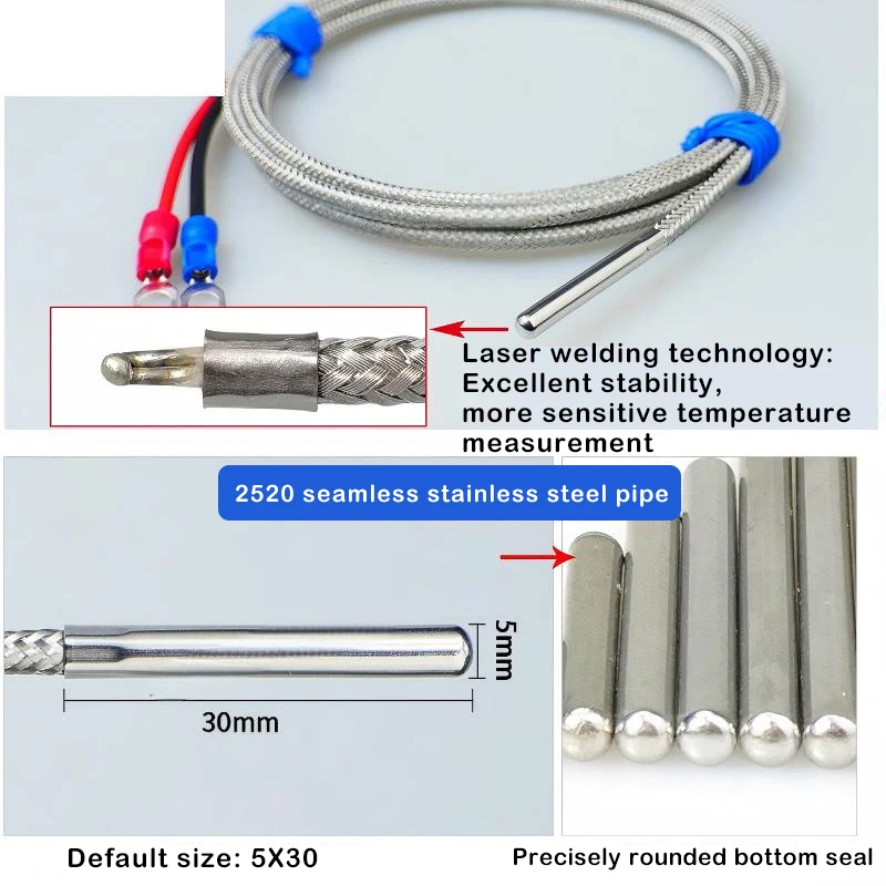 K-type high-temperature resistant probe type thermocouple with 5*30mm quartz fiber temperature measurement cable