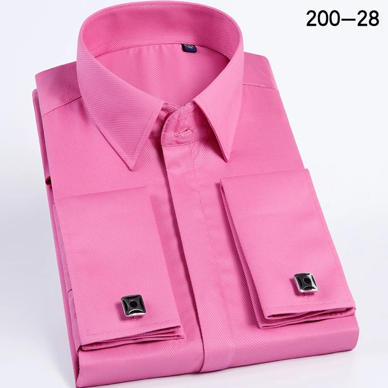 Heren Frans manchetknoopoverhemd met lange mouwen, slim fit, verborgen knopen, effen kleur, high-end trouwjurk, formeel heren