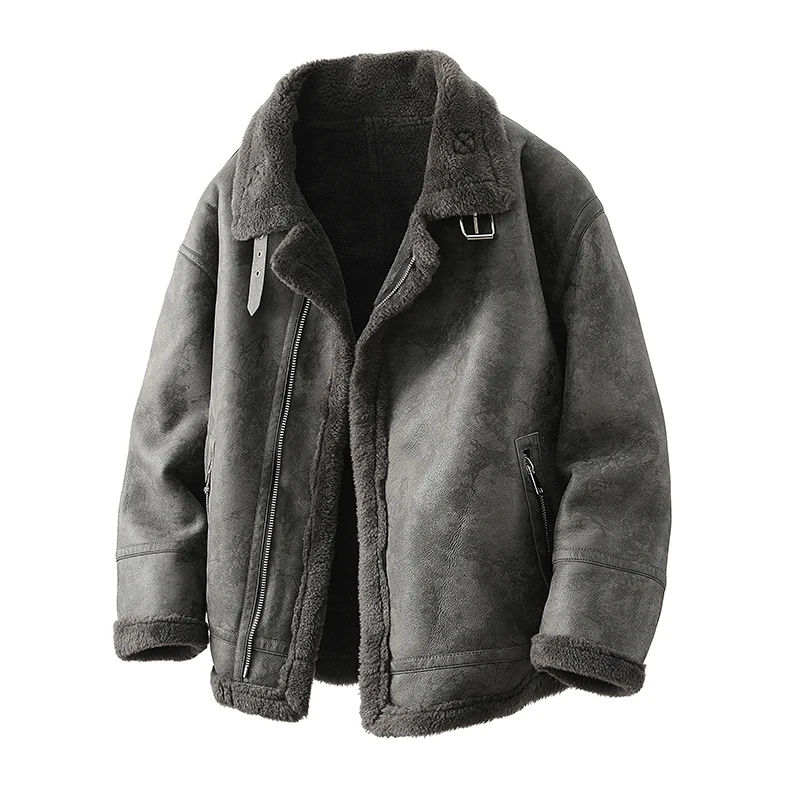 

Мужская зимняя утепленная кожаная куртка-косуха с флисовой подкладкой, американский стиль, большие размеры, с мехом, молодежная модная куртка прямого кроя