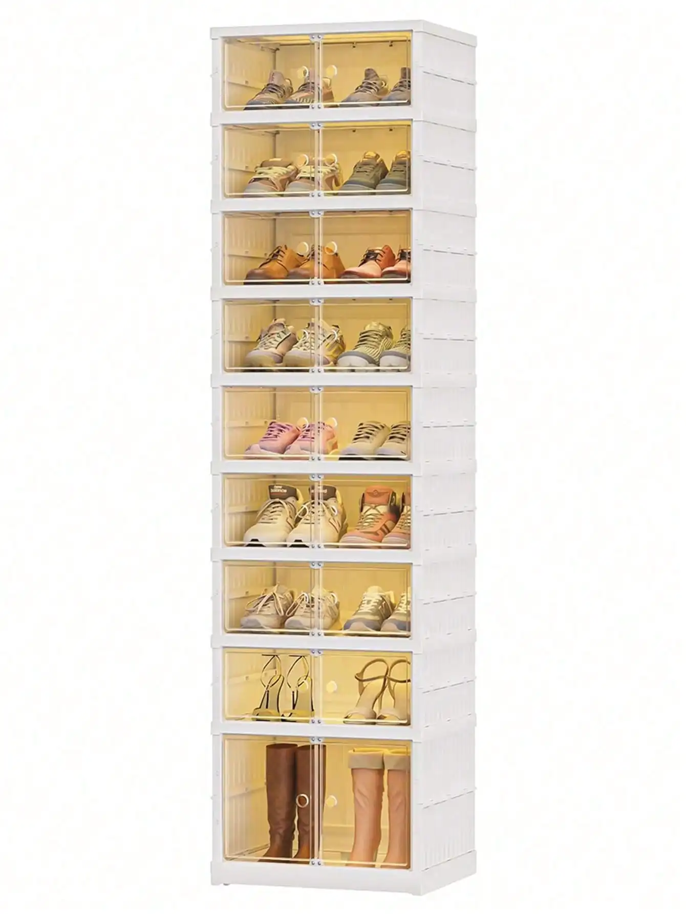 

3/6/9layers Foldable Shoe Rack, Suitable For The Entrance Of Wardrobe, Stackable Transparent Shoe Box Storage Box With Cover Pla