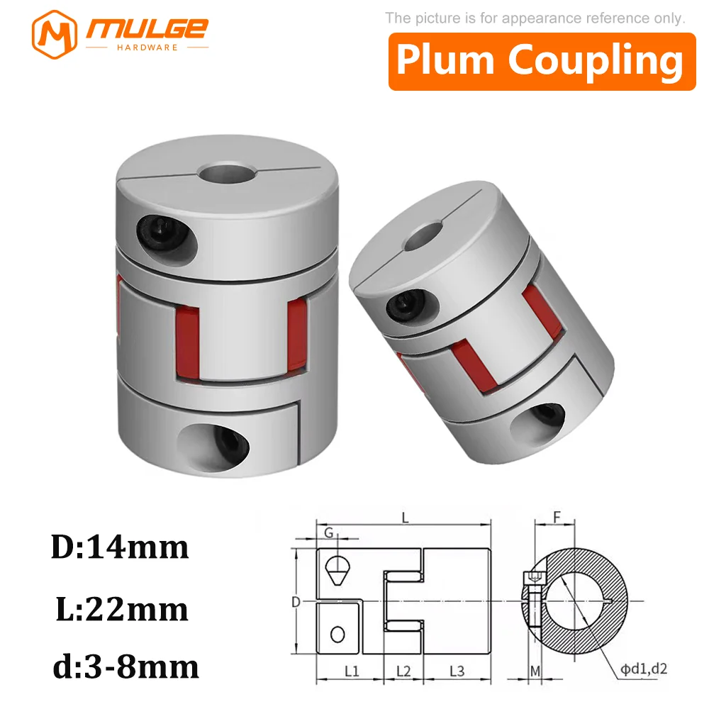 D14 L22 Coupler D14 L22 Two-jaw Aluminium Plum Flexible Shaft Coupling Motor Connector Flexible Coupler 3/4/5/6/7/8mm