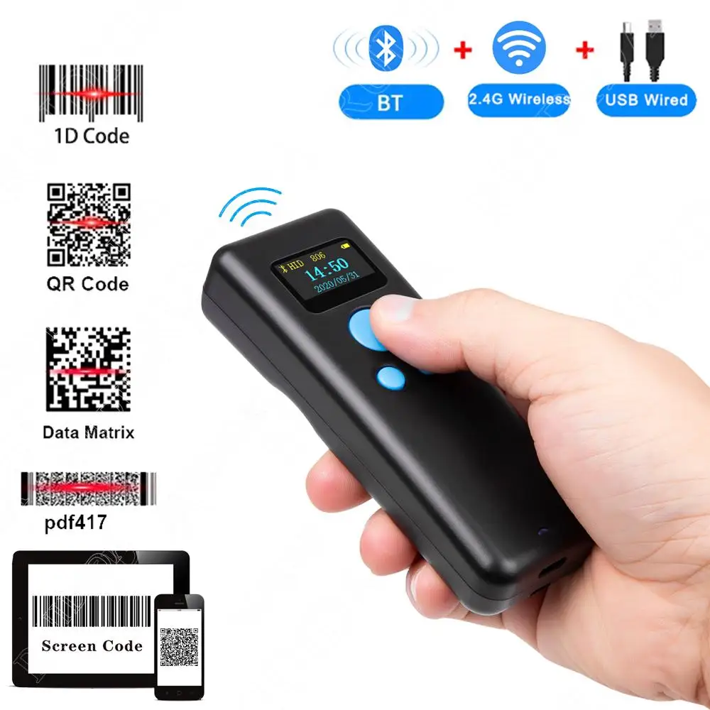 Карманный сканер штрих-кода Ручной мини Bluetooth Беспроводной 1D 2D сканер кода с дисплеем для Expressman 2d QR-считывателя PDF417