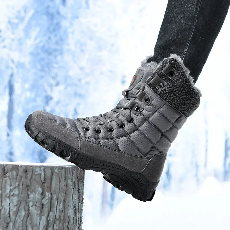 High Winter Boots for Men Snow Boots Super Warm Hiking Boots Waterproof Leather  Top Big Size 48 Men\'s Outdoor Sneaker