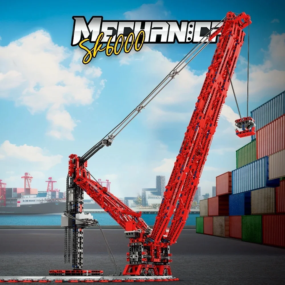 Técnico sk6000 anel pesado guindaste modular blocos de construção talha mecânica com motor tijolo modelo kit adultos crianças presente 1196 pçs