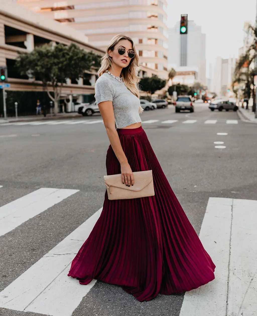 Women's New Spring Fashion Solid Color Sweet and Fresh High Waist  Half Body Pleats Skirt Loose and Simple Big Swing Long Skirt