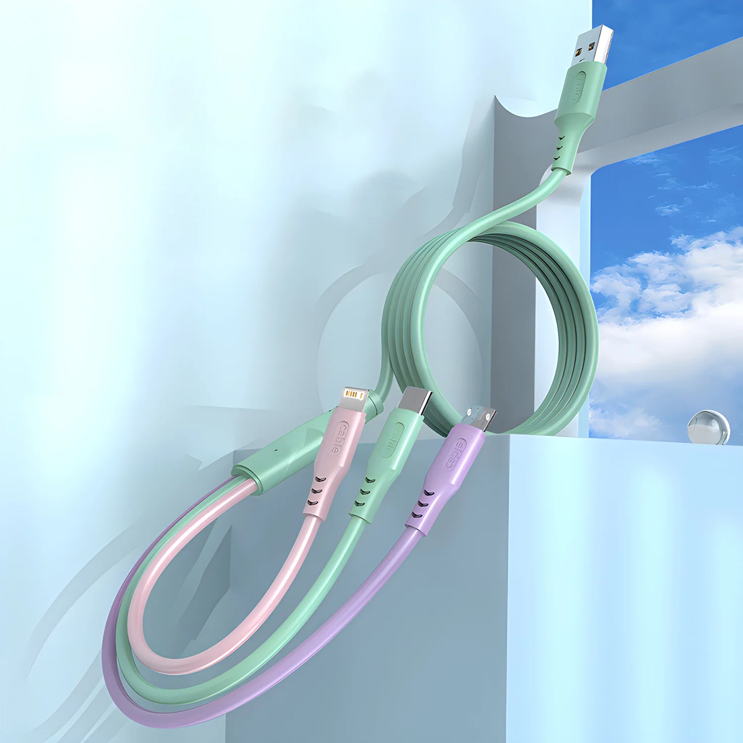 كابل شحن سريع للغاية 3 في 1 لهاتف iPhone15 14 13 12 11 X Pro Max Micro USB Type-C شاحن الهاتف كابل بيانات USBC