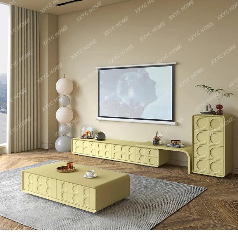 X-S  Solid Wood Paint TV Cabinet Coffee Table Combination Living Room Household Simple Medieval Black TV Cabinet HG