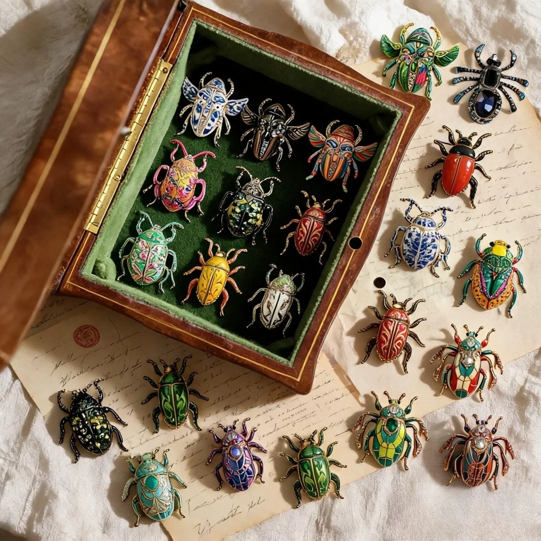 Baroque Luxury Beautiful Beetle and Ladybug Insect Design Brooches for Men and Women, Jewelry, Fashion Accessories, Party Gifts