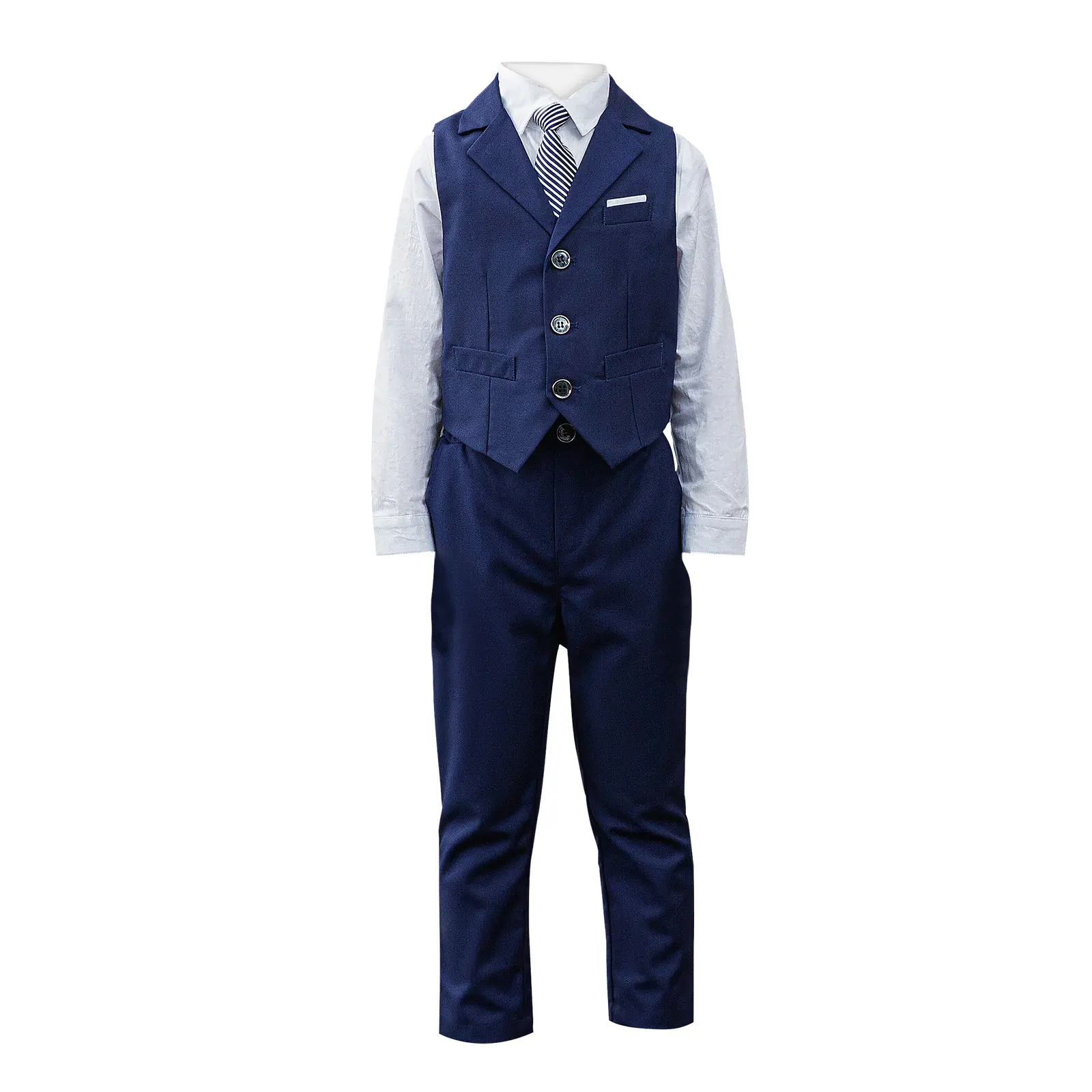 

4-Piece Kids Formal Vest Suits Children's Long Sleeve Shirts Pants Necktie Gentlemen Clothing Set for Party/Birthday/Performance