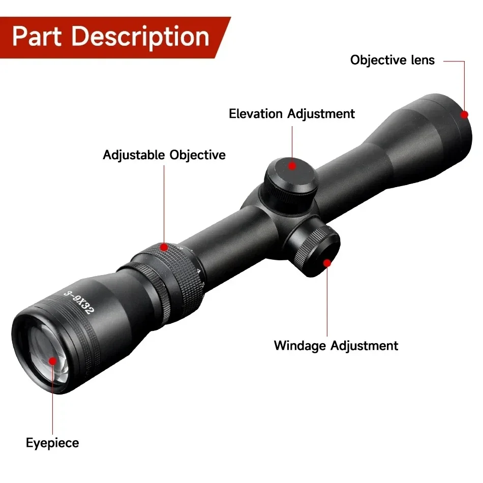 التكتيكية 3-9x32 البصرية Riflescope في الهواء الطلق اطلاق النار Crosshair شبكاني الادسنس طويلة المدى اطلاق النار البصر صالح 11 مللي متر/20 مللي متر السكك الحديدية جبل
