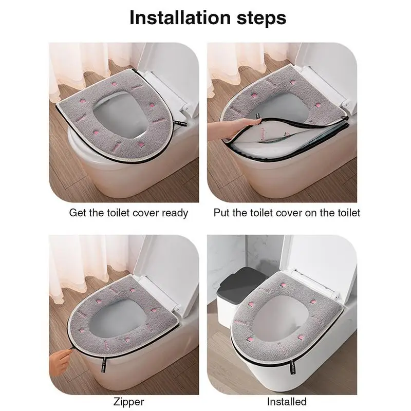 1Pcs Winter Bathroom Toilet Seat Cover Soft Warmer Washable Mat Cover Pad Cushion Seat with Handle