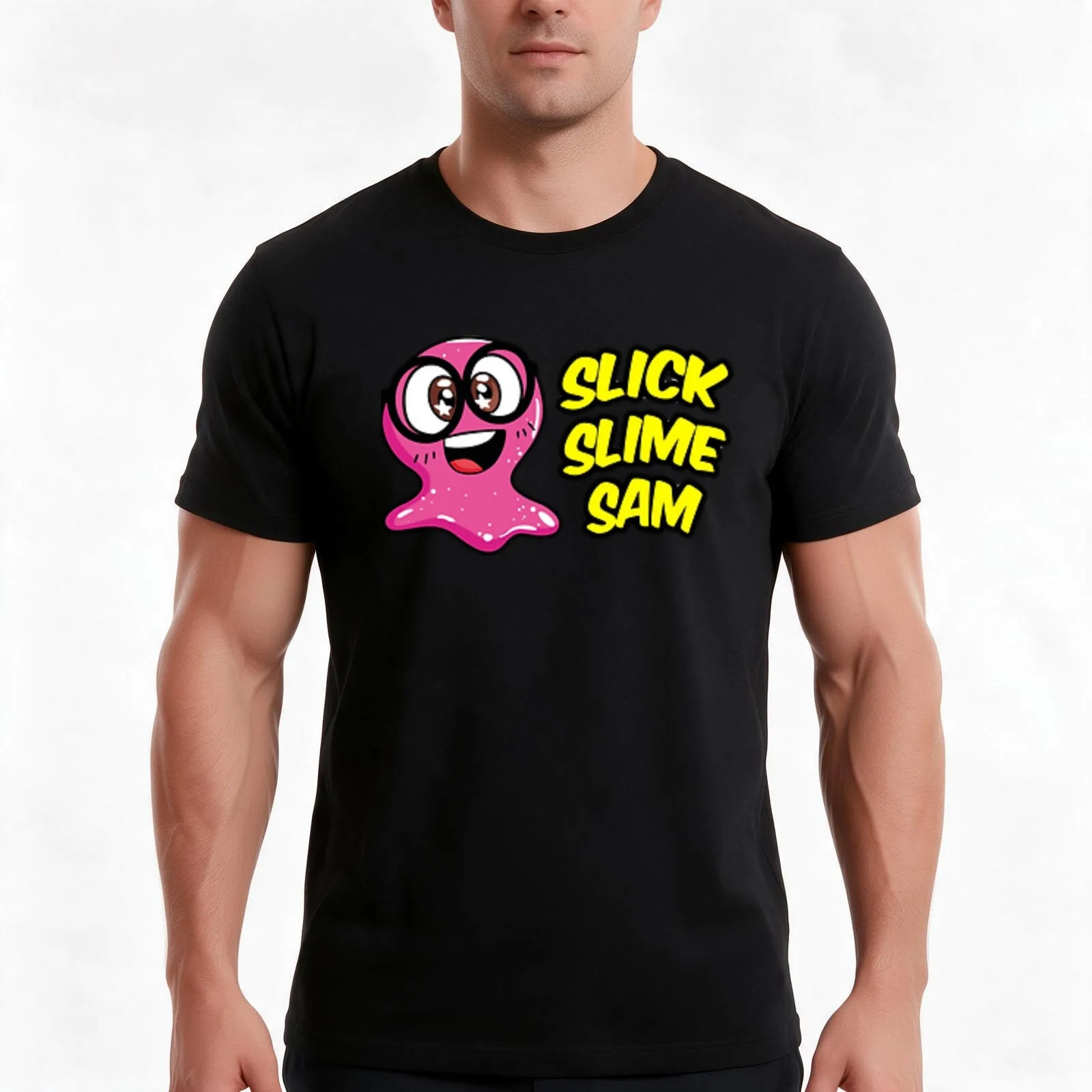 slick slime T-Shirt, Summer Casual Cotton Tee, Oversized Streetwear Tops, Vintage Graphic Print, Loose Fit Short Sleeve