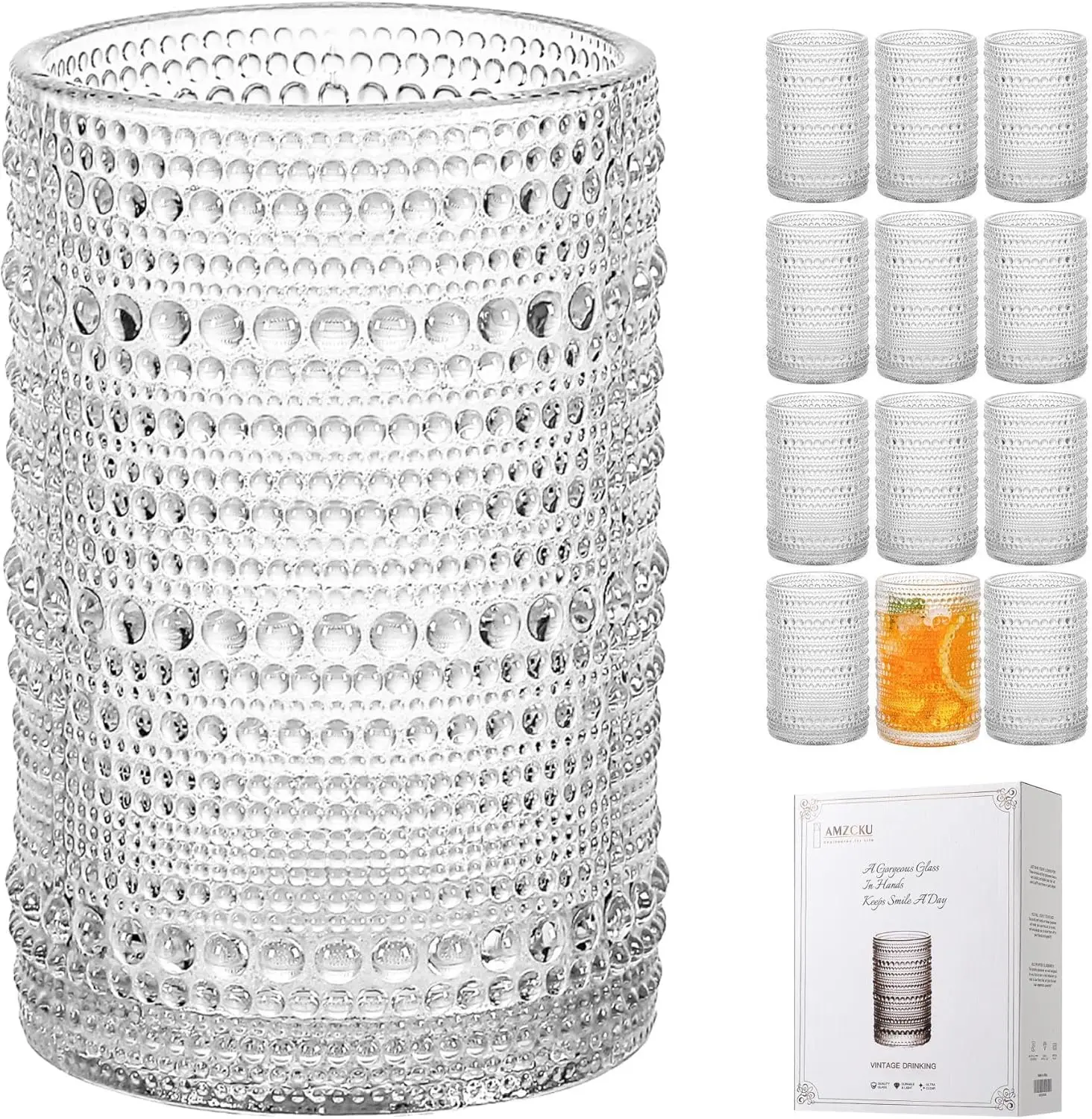 

Vintage Highball Drinking Glass Set of 12 - Premium BPA-Free Glasses for Cocktails, Water, and More