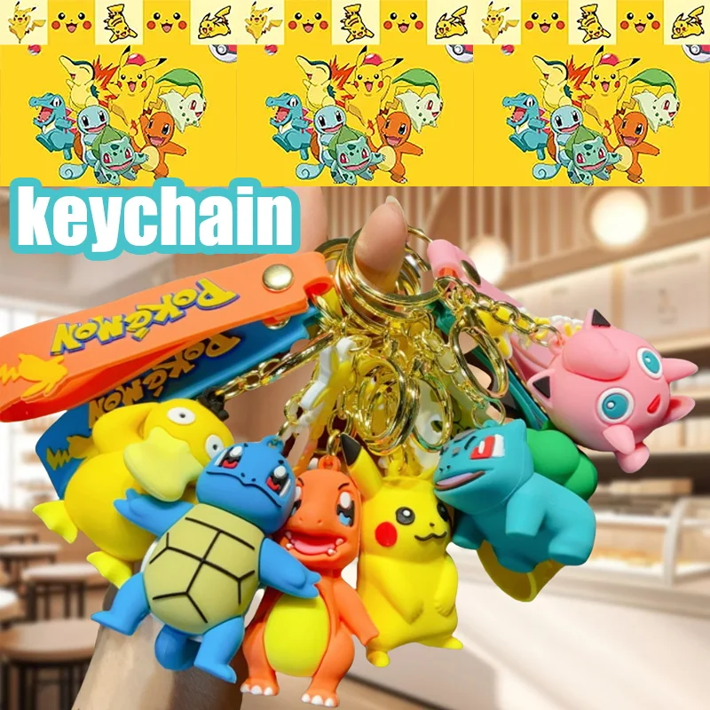 New Pokemon Pikachu Keychain Pokeball Mew Silicone Evoli 3d Pokemon Keychains Wholesale Anime Figures Key Rings Pendant For Kids