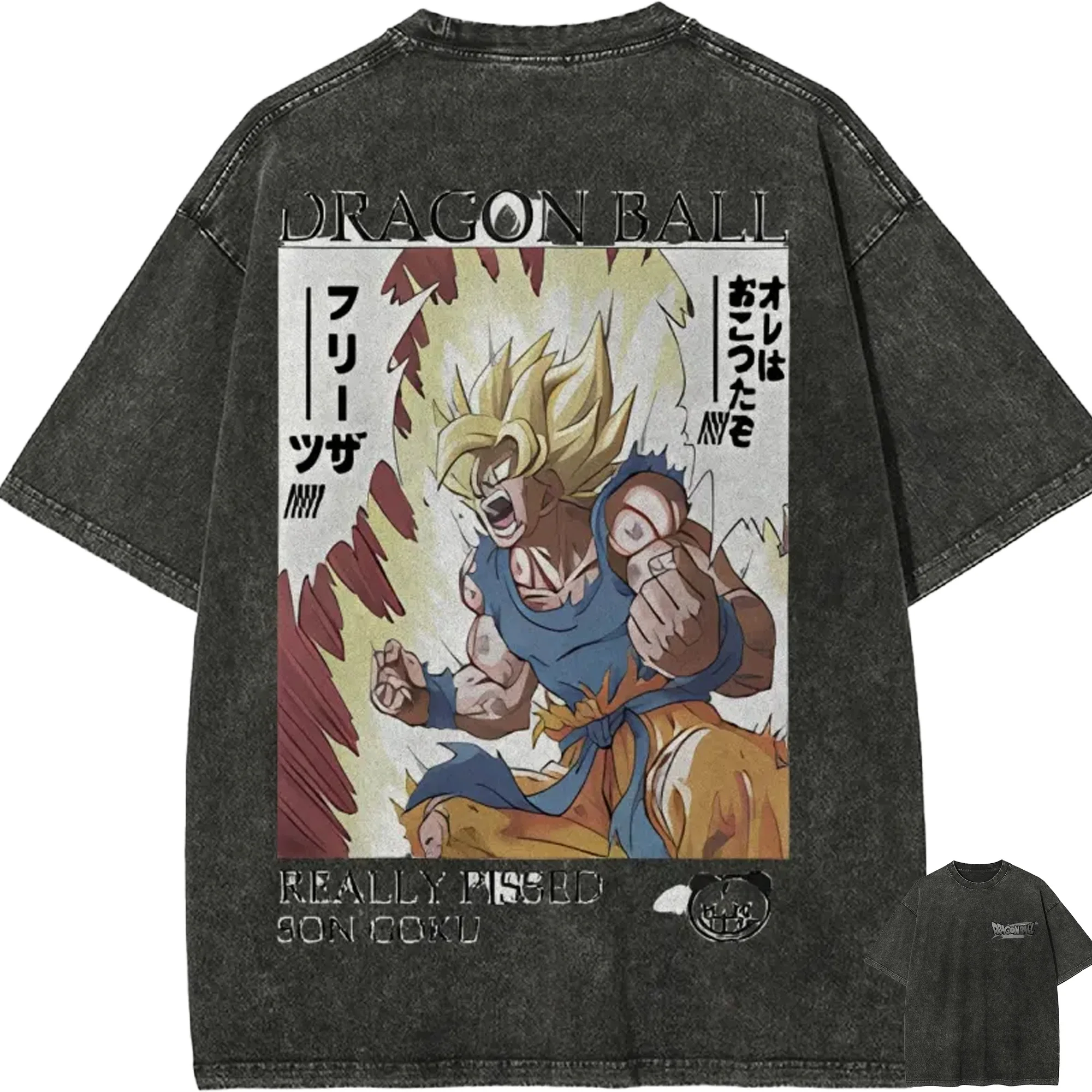 Super Saiyan Goku T-Shirt Dragon Ball Z Anime Herren Vintage Acid Wash Übergroßes Baumwoll-Streetwear Retro Manga Panel T-Shirt 2026