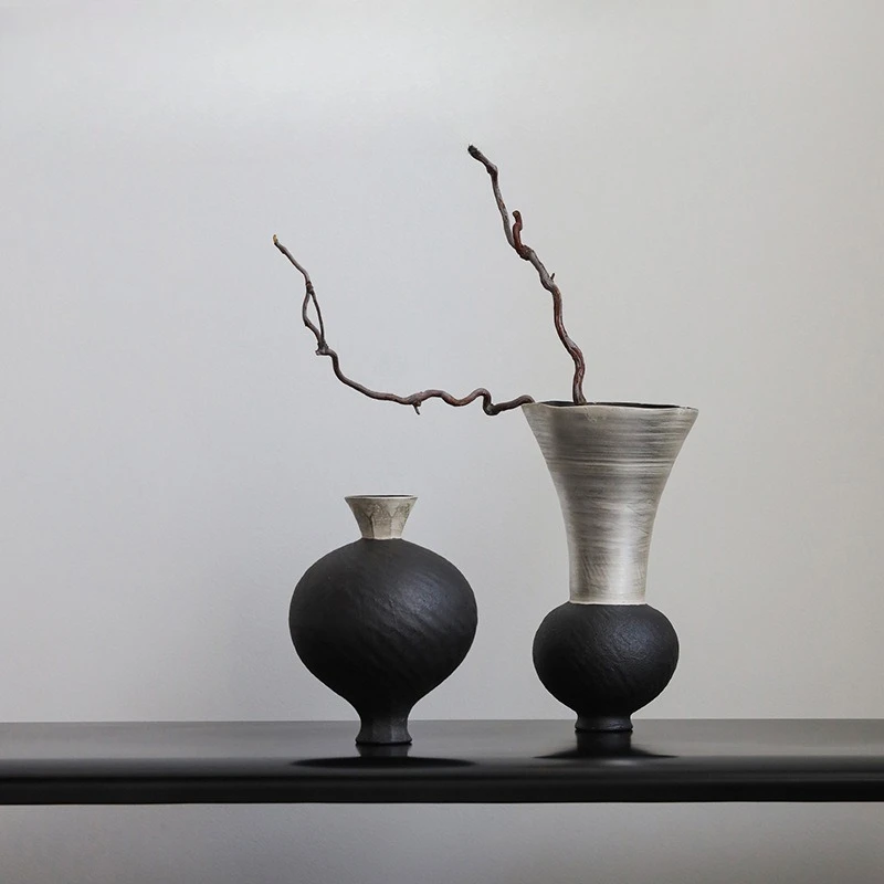 Great Dane ceramic vase, artist's handmade Jingdezhen, silver porcelain