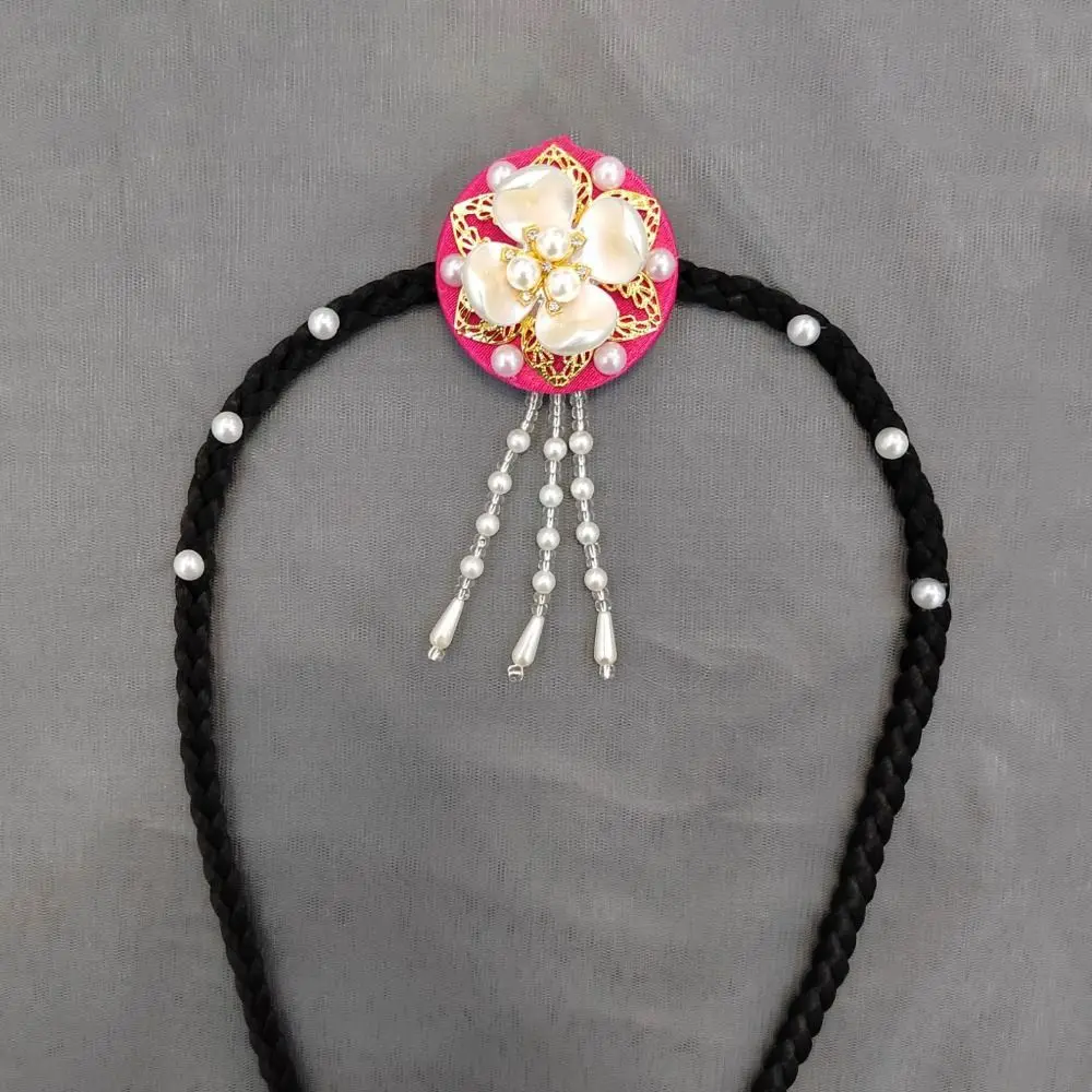 

Gift Flower Hanbok Wig Headdress Pearl Tassel Korea Ethnic Style Hairband Beaded Classical Stage Dance Hair Hoop Children