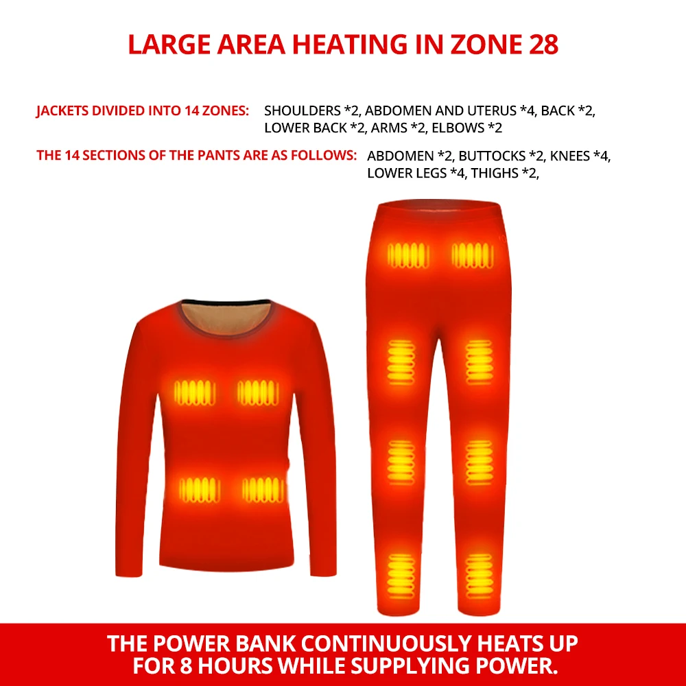 

Winter Keep Warm Underwear Set USB Battery Powered Temperature Motorcycle Jacket Ski Thermal Set with Smart Phone APP Control