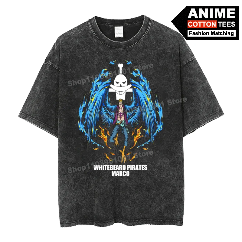

Retro Street styl T Shirt Anime ONE PIECE - Whitebeard Pirates · Marco Print Clothes Cotton Loose Men Women Short Sleeve Tees