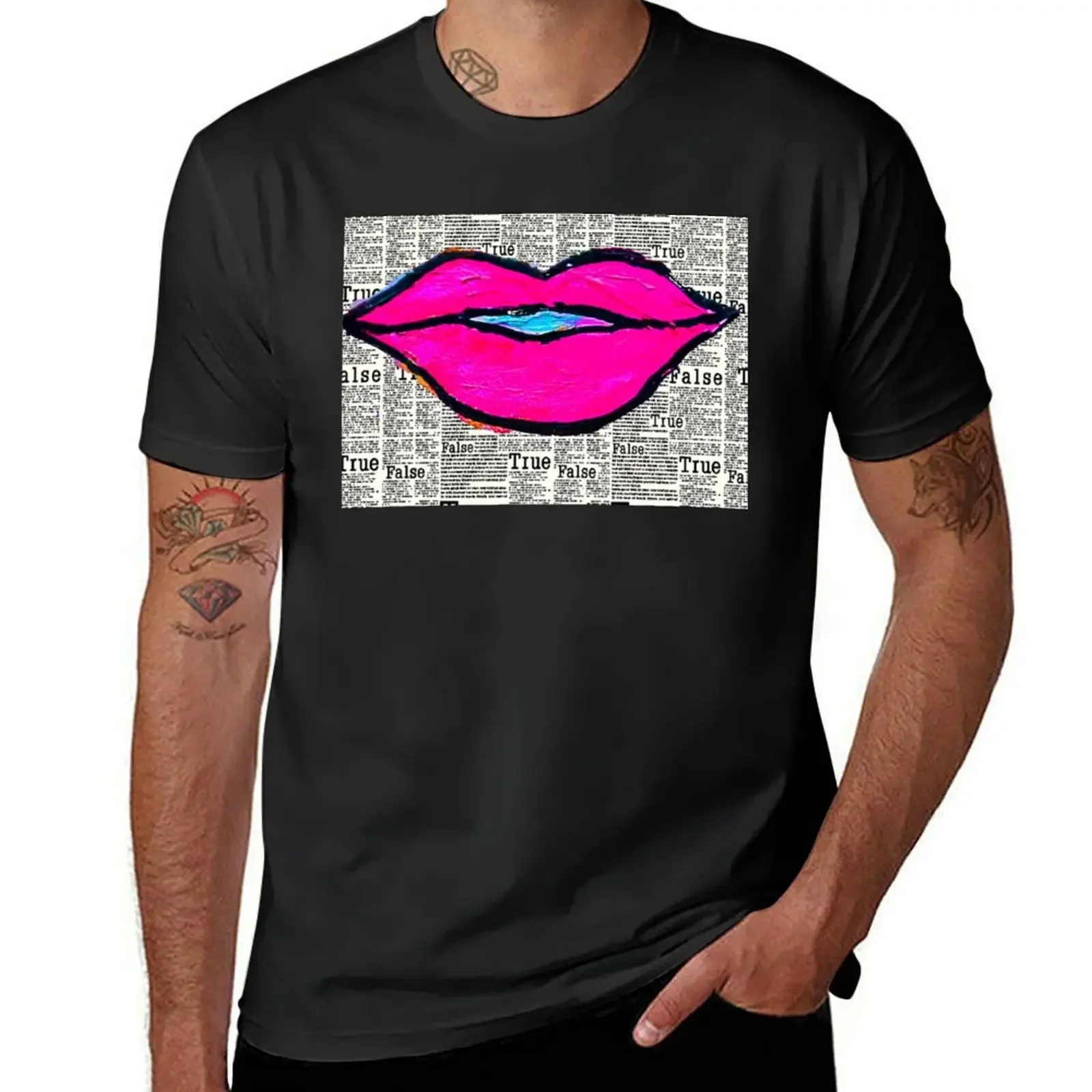 Pink Kisses - Graffiti True False T-Shirt vintage clothes Short sleeve tee mens t shirts pack