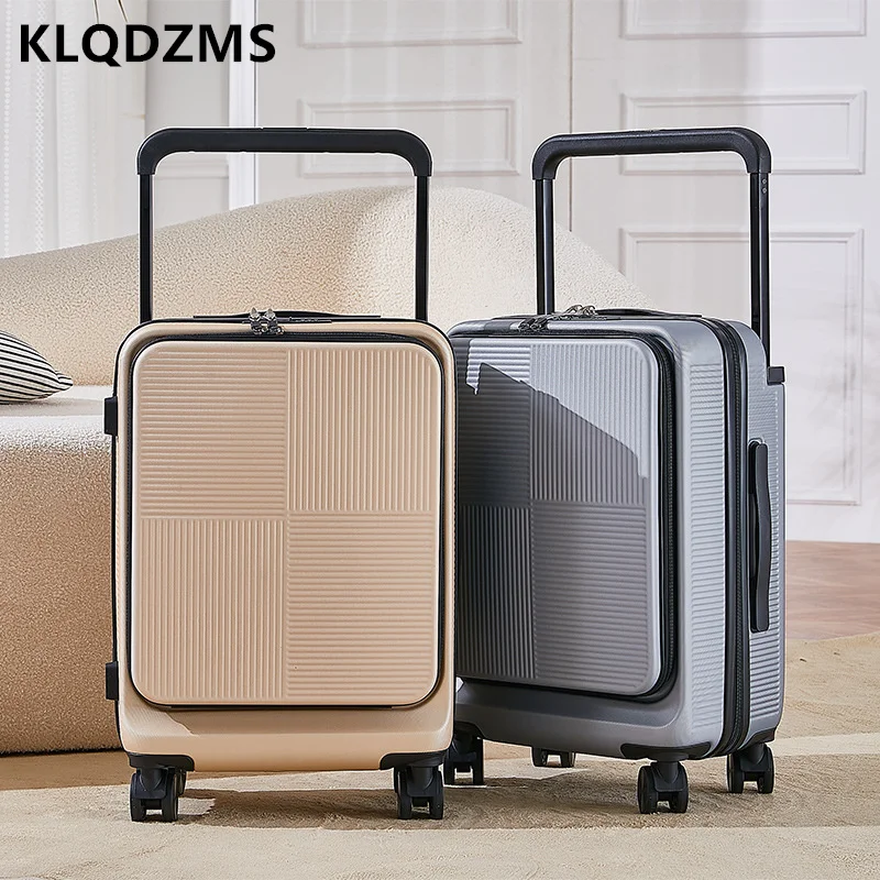 

KLQDZMS 20"24 Inch Anti wear Front Opening Luggage Business Multifunctional Small Password Boarding Box Exit Simple Suitcase