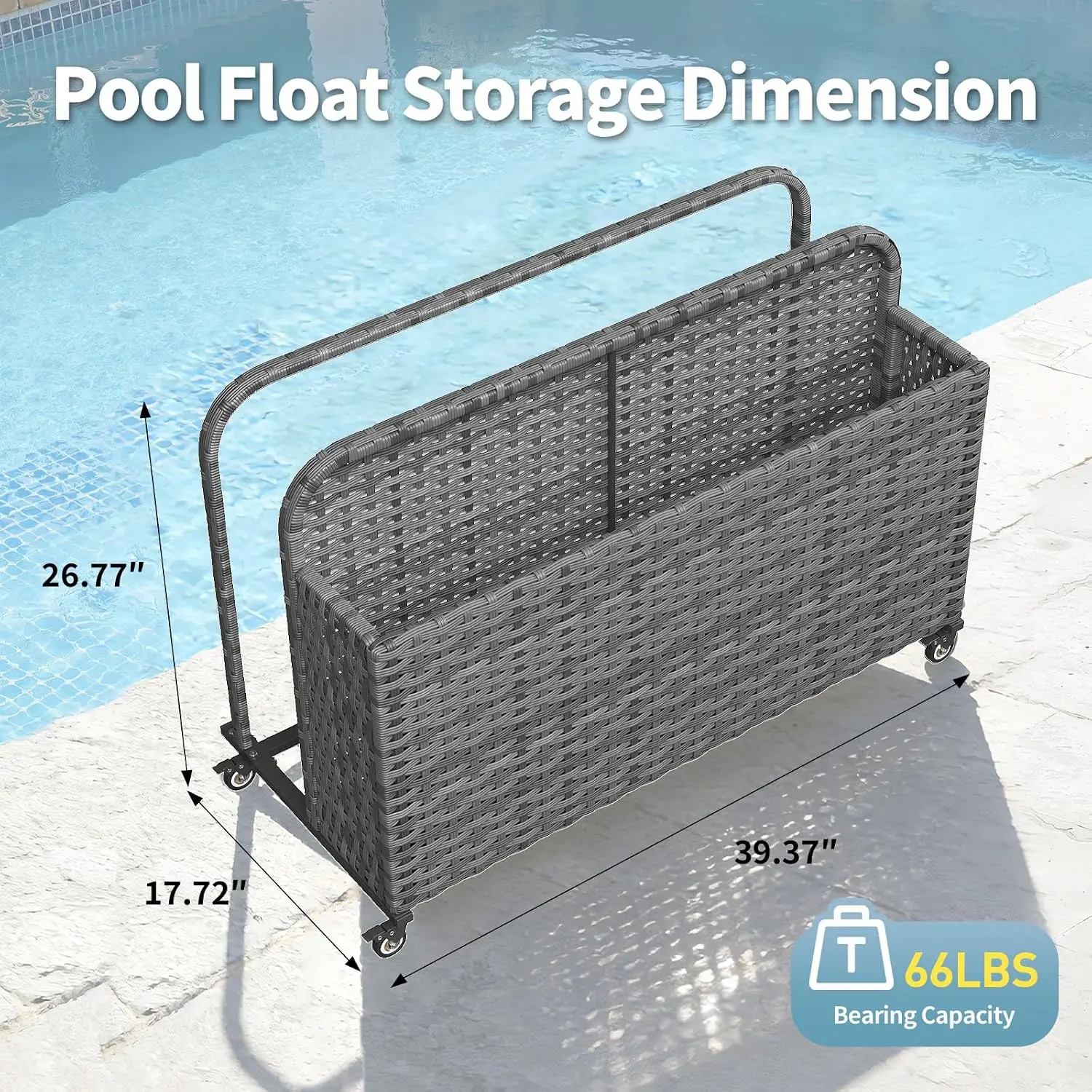 Wicker Pool Float Storage Organizer, Rattan Outdoor Float Holder Poolside Storage Basket Caddy Cart for Floaties, Noodles