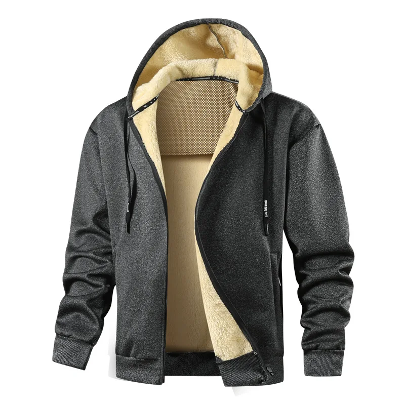 Men's Hooded Lamb Fleece Cardigan Jacket European Size Thick Winter Suit for Middle-Aged And Young