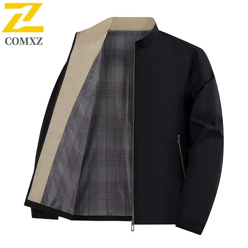 

COMXZ Men Casual Jacket Comfort Business Lightweight Windbreaker Simple Stand Collar Solid Color Windproof Autumn Outerwear