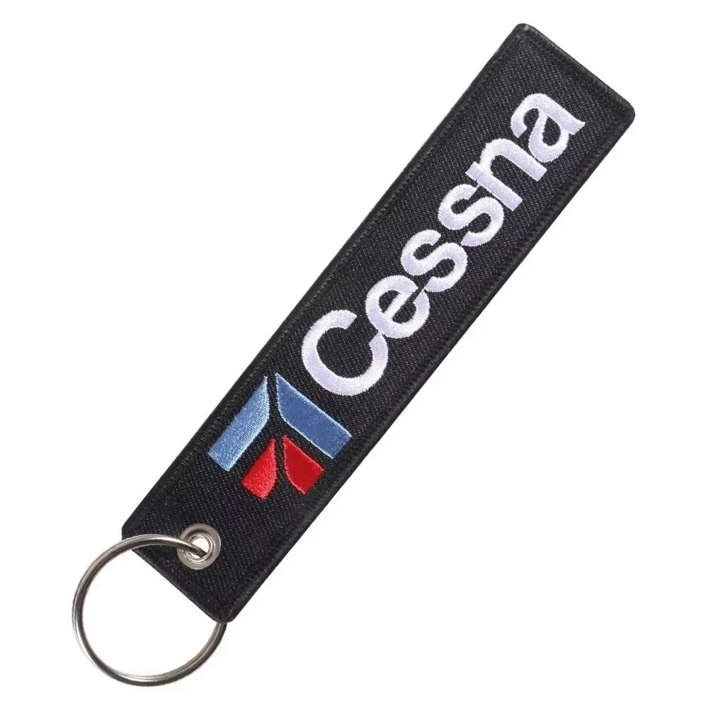 4PCS Double-sided Text Embroidery Keychain CESSNA Aviation Flight Motorcycle and Car Keychains Accessories Backpack Luggage Tag view 2