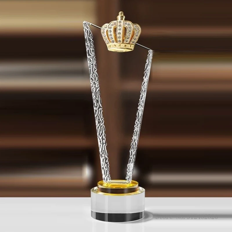 Crystal Trophy for Employee Group Award, Customized Metal, Gold, Silver, Copper Crown, Craft Souvenirs, Home Decoration, 1Pc