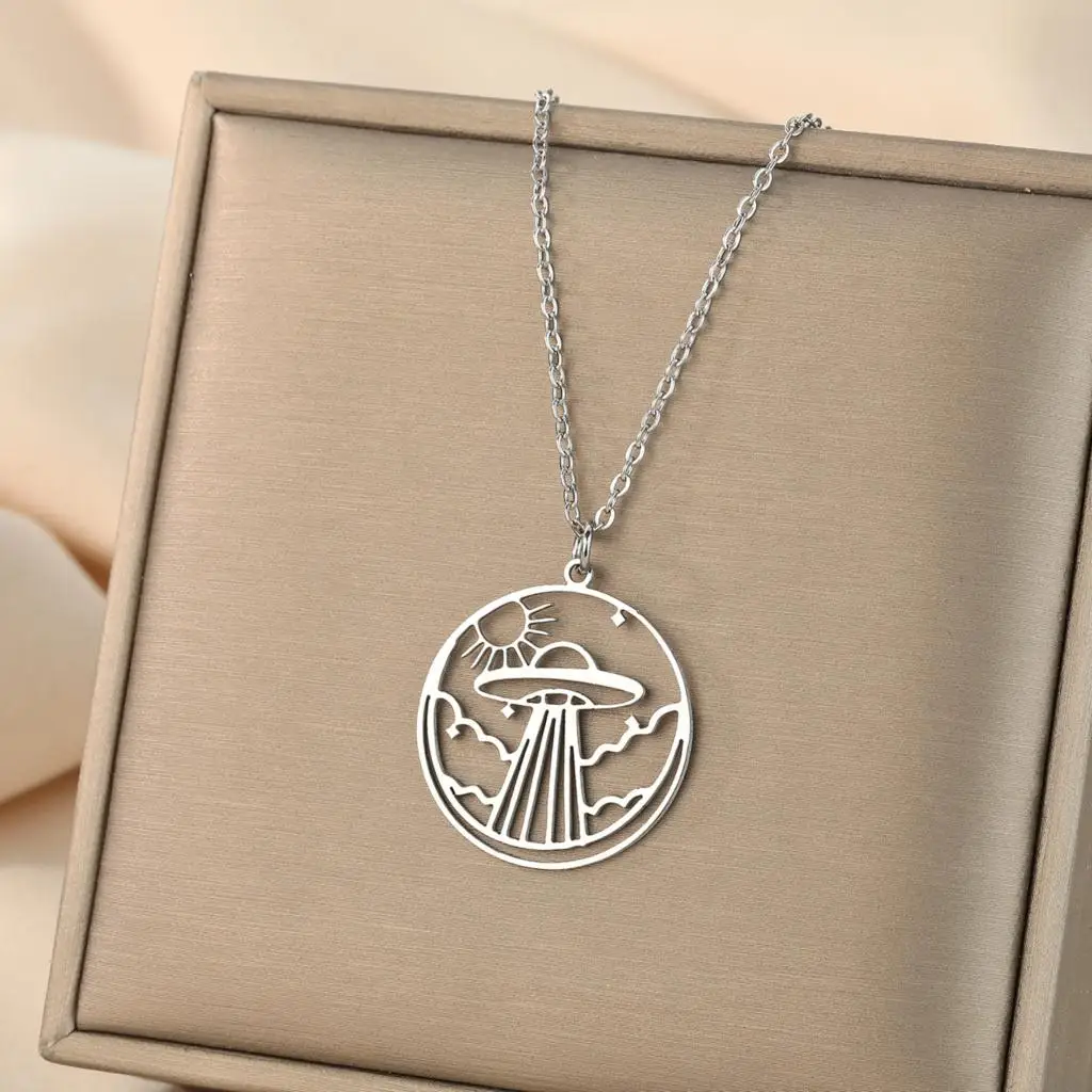 Kinitial Exquisite and fashionable earring screws Ufo Sun Necklace Minimalist Jewelry Ufo Love Gift birthday gift for loved ones