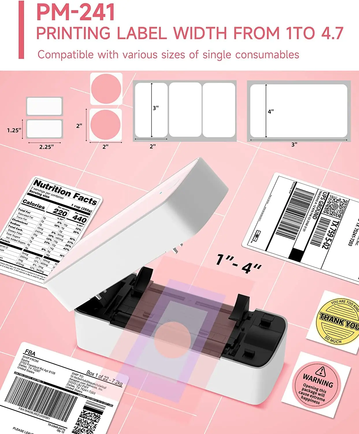 Phomemo PM-241 Bluetooth Thermal Label Printer 118mm Wireless Shipping Label Printer Compatible with iPhone Android Mac Windows