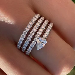 Huitan Trendy Luxury Multi-layer Women Rings Micro Paved Dazzling CZ Modern Design Female Accessories Wedding Engagement Jewelry