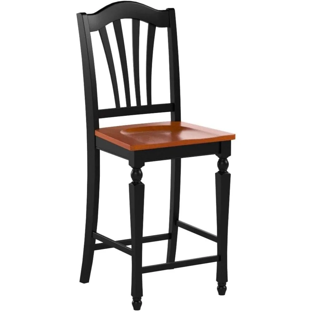مقاعد للبار بارتفاع العداد من إيست ويست - كراسي مقاعد خشبية مسطحة الظهر، مجموعة من 2، أسود وكرز