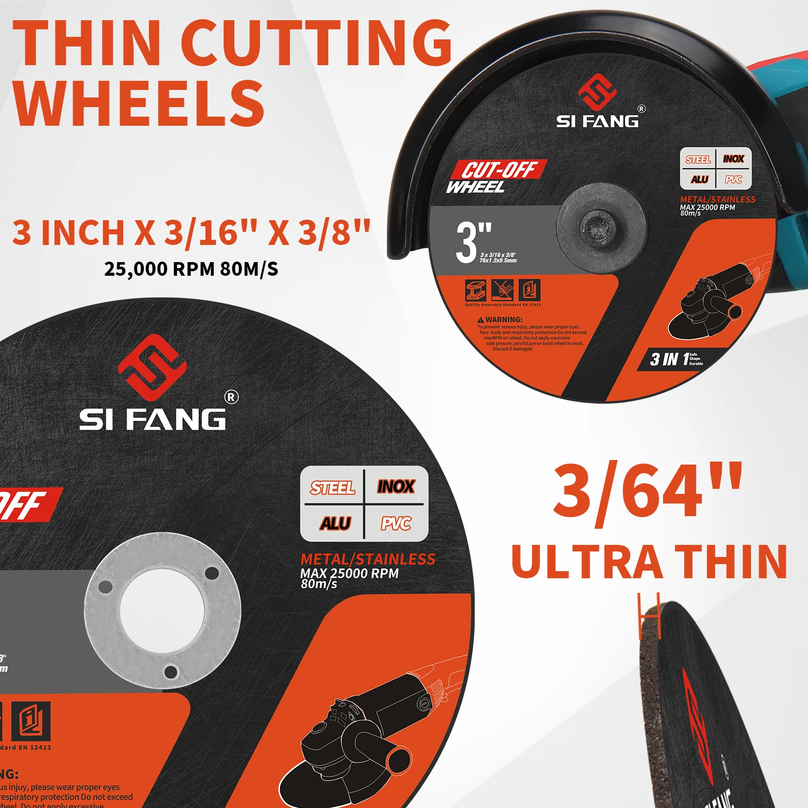 25PCS 3inch Metal Cutting Discs Cut Off Wheel Discs with 1/4" Mounting Mandrel for Die Grinder