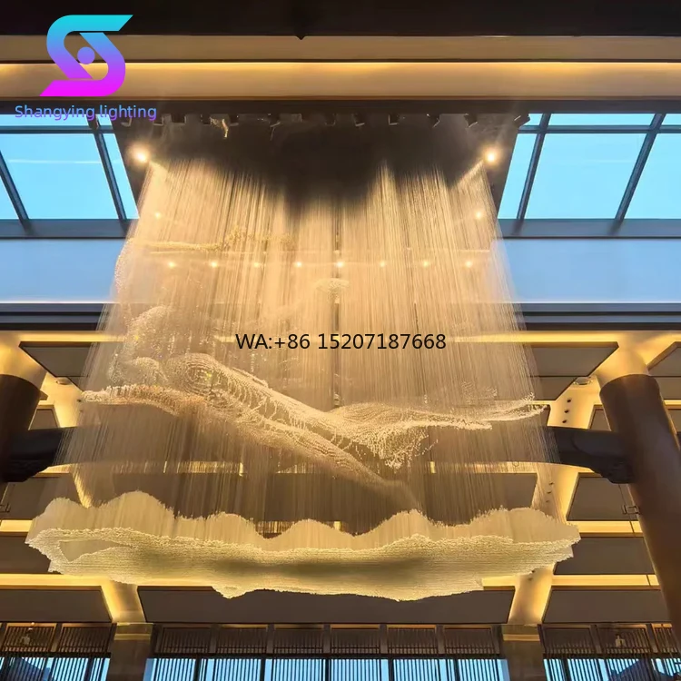 Custom Large Project LED Sculptural Crystal  ing for Hotel Lobby Villa Salon Decor Warm White Iron