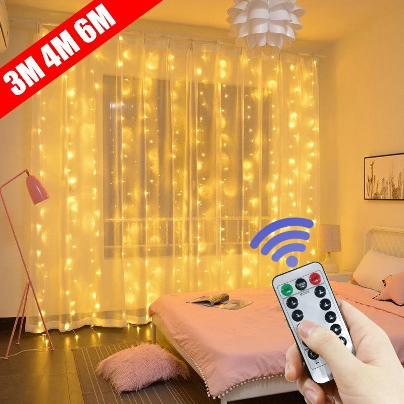 8 Modes Remote Control LED Curtain String Lights USB Garland Fairy Light Holiday Wedding Party Christmas Decor for Bedroom Home