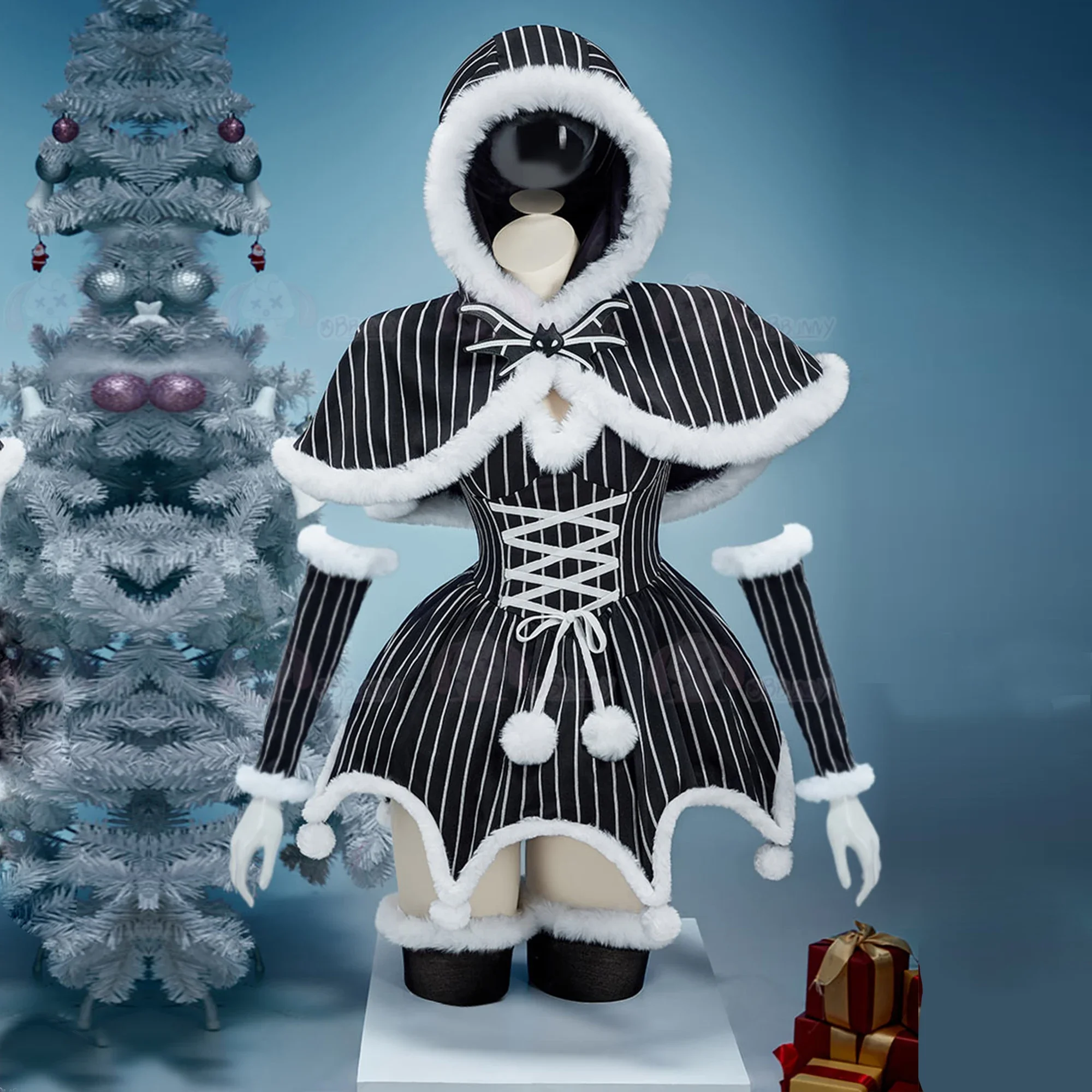 

Women Sexy Hooded Cloak Dress Gloves Socks Suit Cute Plush Corset Lolita Dress Christmas Party Clothes Christmas Cosplay Costume