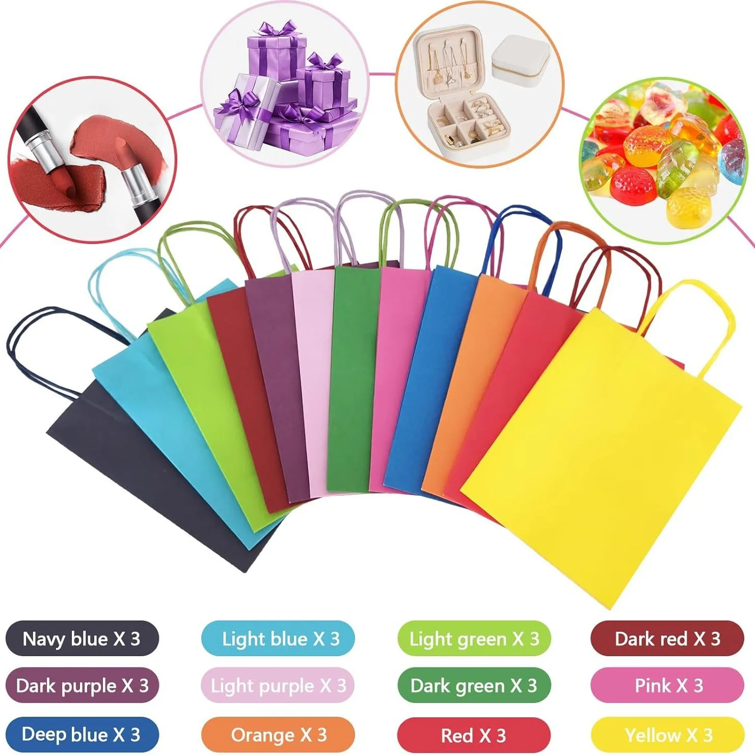 

50pcsHoliday Birthday Wedding Party Gift Bags Kraft Paper Gift Bags Colorful Paper Bags Shopping Bags Candy Bags Gift Decoration