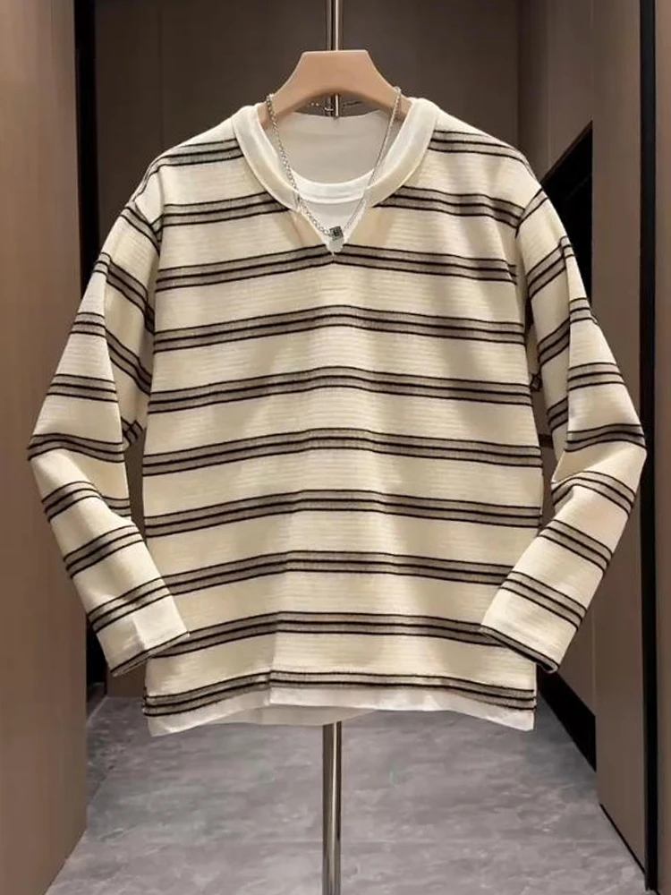 

Trendy Patchwork Men's Hoodie Winter Faionable Versatile Stripe Base Layer Korean Sle Casual Long Sve Top