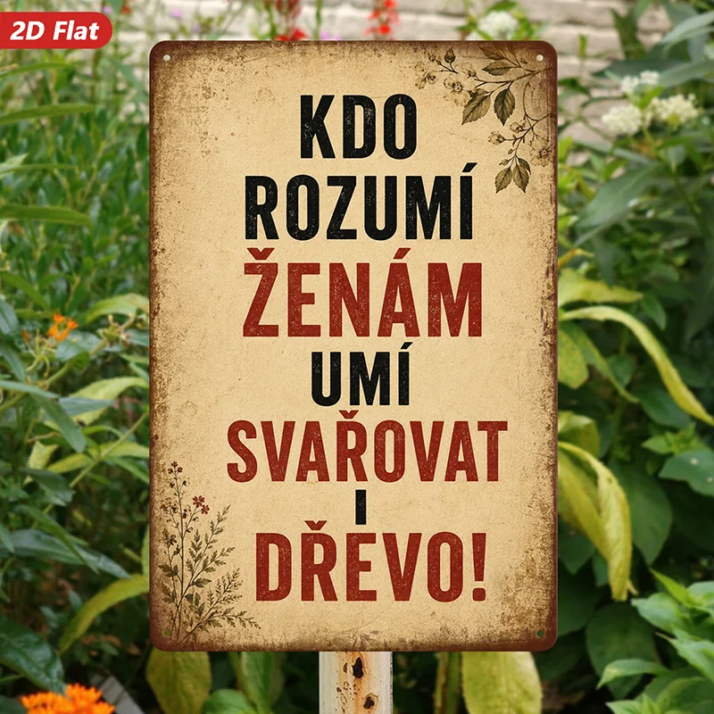 2D Flat, 1pc Metal Sign Wall Art, Czech - Text Decorative Wall Art, Rustic Style, Home Decor, for Living Room, Study, Safe Round