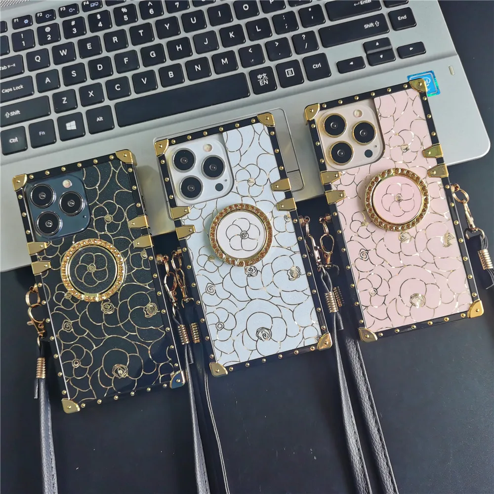 Luxury Gold Flower Cover Floral Lanyard Phone Case for Samsung Galaxy A15 A25 A35 A55 A54 A14 A52 A34 A72 A22 A12 A13 A53 A33