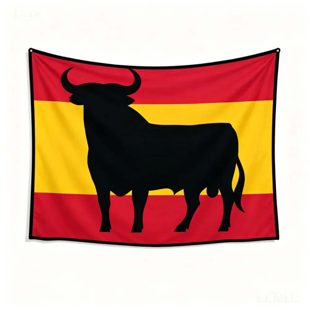 Spain Flag Bull Silhouette Tapestry Spanish National Symbol Wall Hanging for Patriotic Home Decor